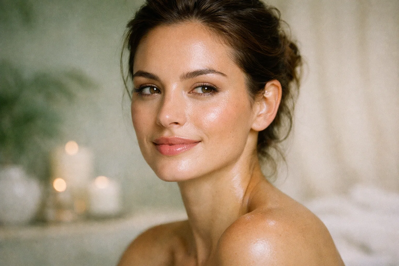 woman in her late 20s with radiant, smooth, and healthy skin texture